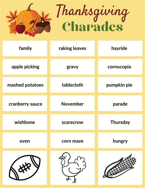 Charades Thanksgiving List